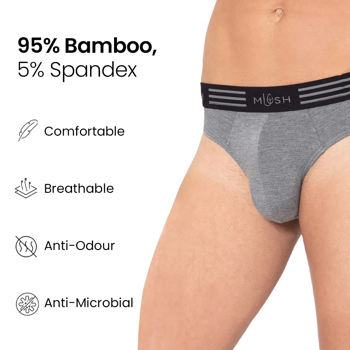 Mush Ultra Soft, Breathable, Feather Light Men's Bamboo Brief || Naturally Anti-Odor and Anti-Microbial Bamboo Innerwear Pack of 1 (S, Melange Grey)