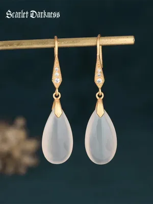 Natural Chalcedony Water Drop Earrings