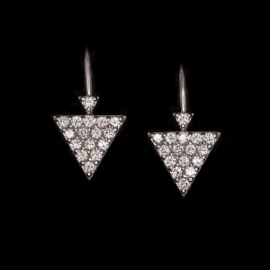 NATURAL DIAMOND DROP EARRINGS PAVE SHORT TRIANGE DANGLE 14K WHITE GOLD GEOMETRIC