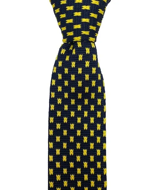 Navy Blue and Yellow Skinny Knitted Men's Tie