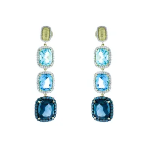 Ombre Blue Topaz and Diamond Triple Drop Earrings