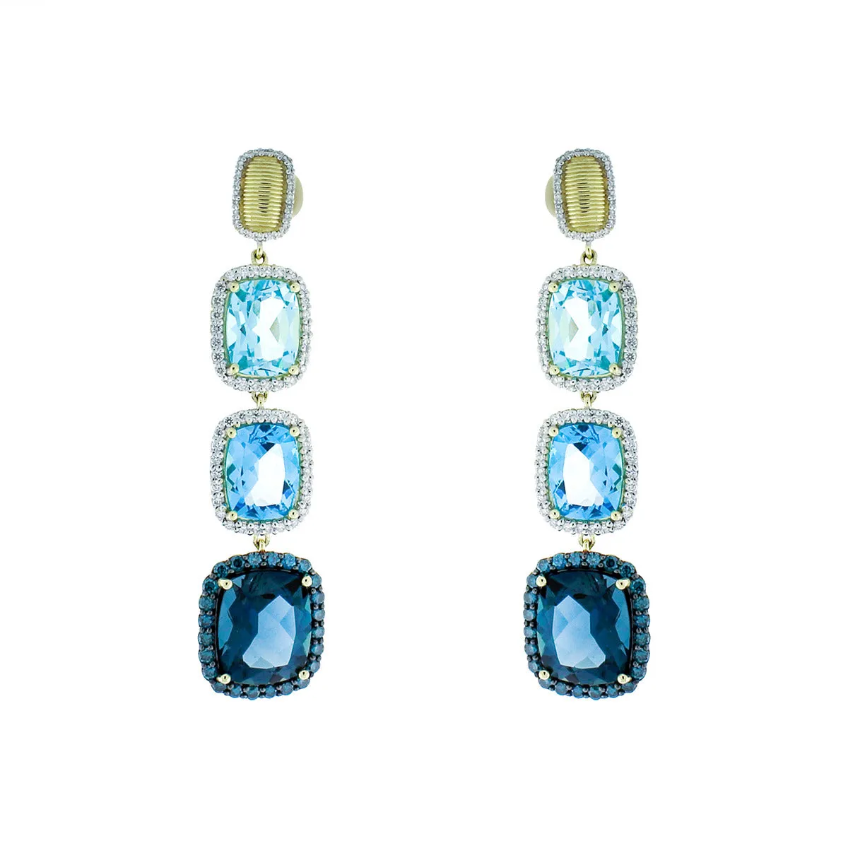 Ombre Blue Topaz and Diamond Triple Drop Earrings