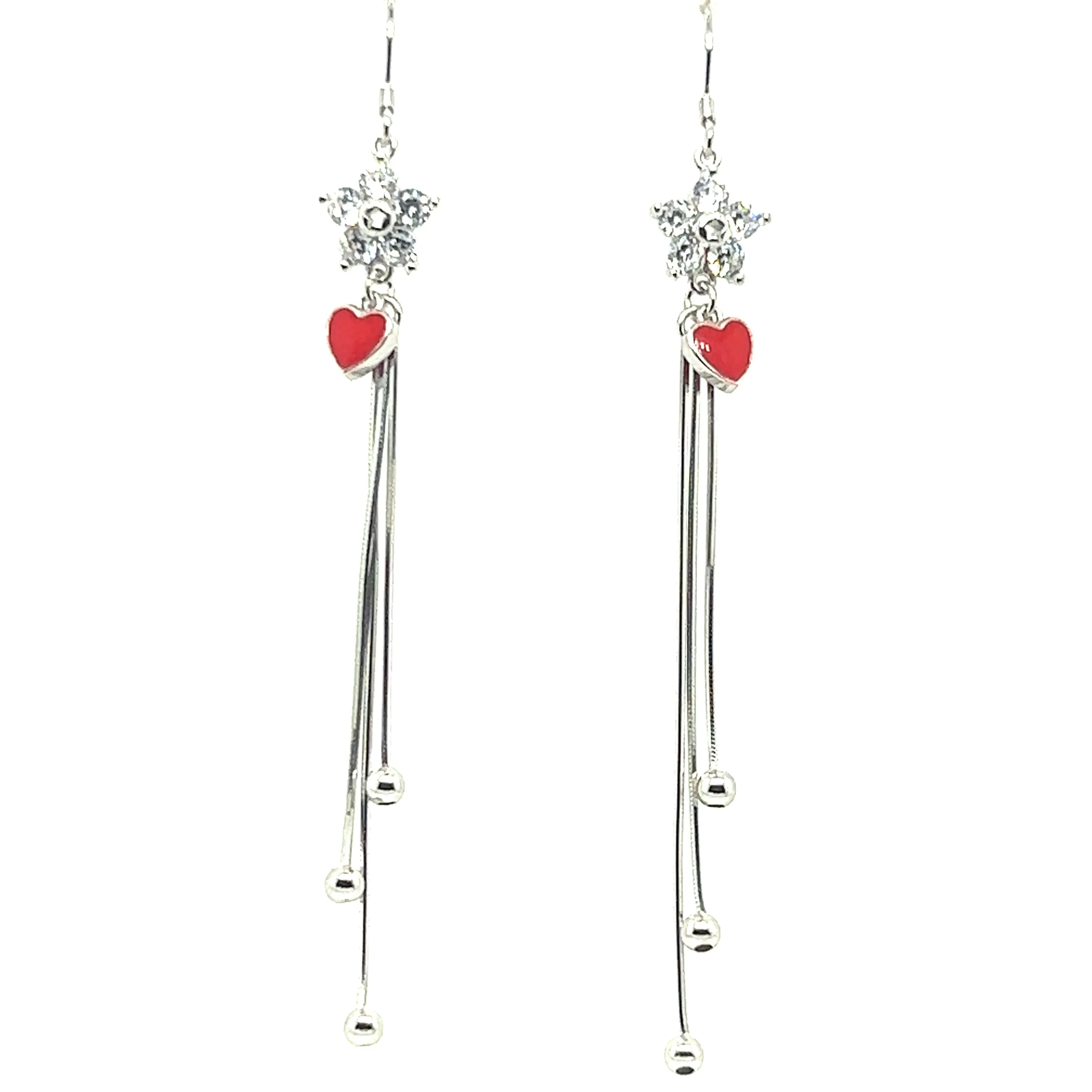 P281 Red Heart Ball Pendant Hook Earrings