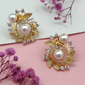 Pearl Elegant AD Studs in Gold