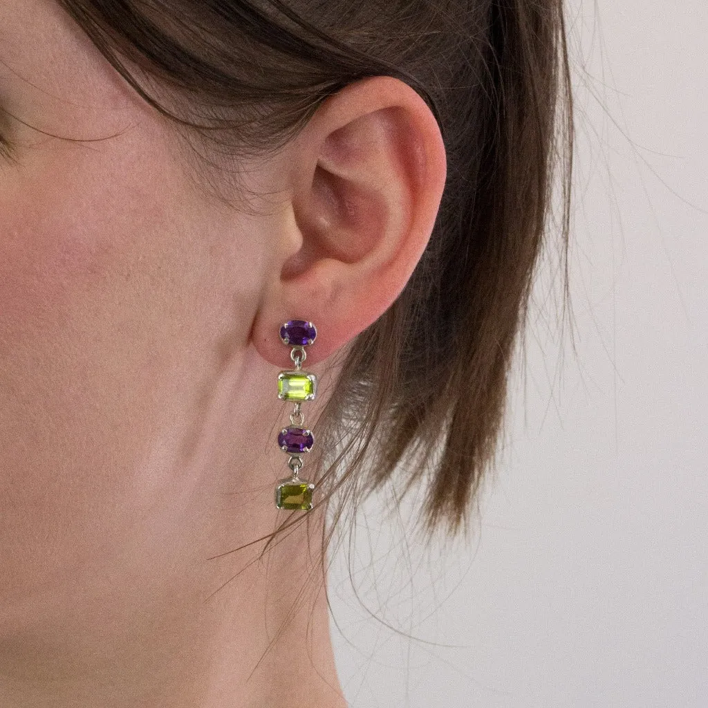 Peridot and Amethyst Drop Earrings