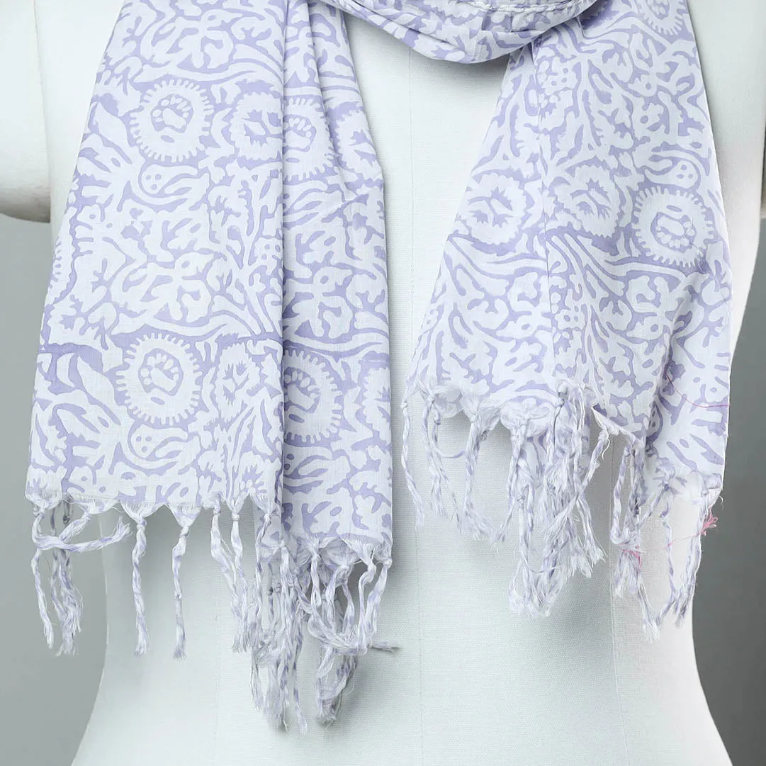 Purple - Sanganeri Block Printed Cotton Stole with Tassels 192