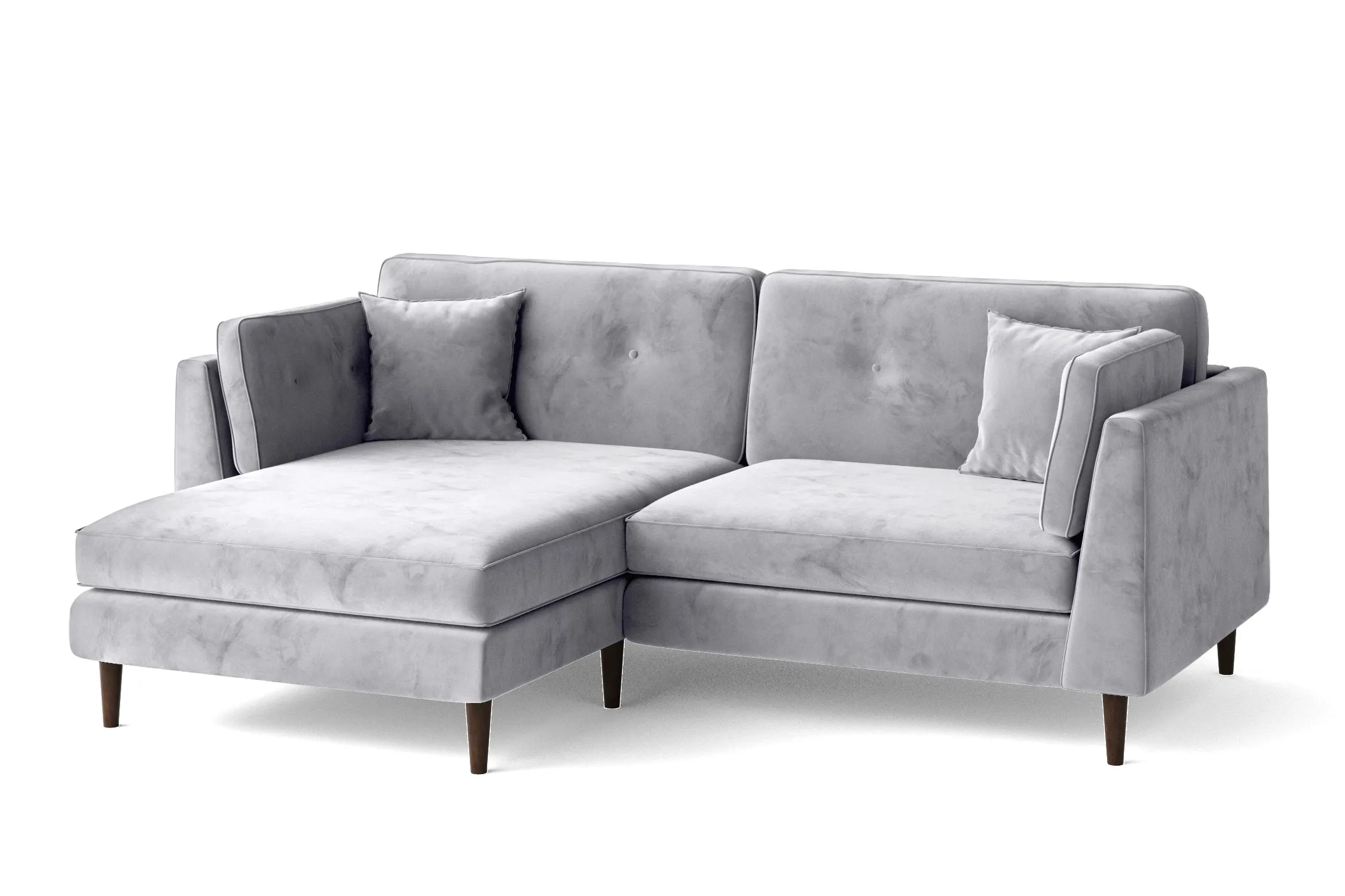 Ragusa 3 Seater Left Hand Facing Chaise Lounge Corner Sofa Silver Velvet