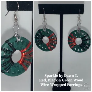 Red, Black and Green wrapped earrings