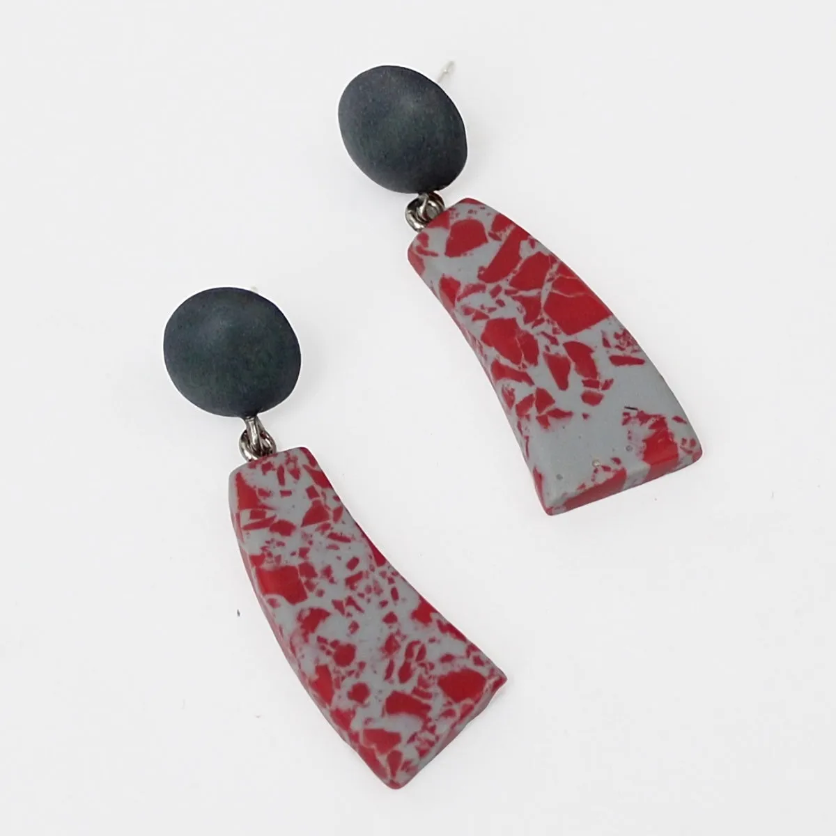 Red Geometric Granite Earrings