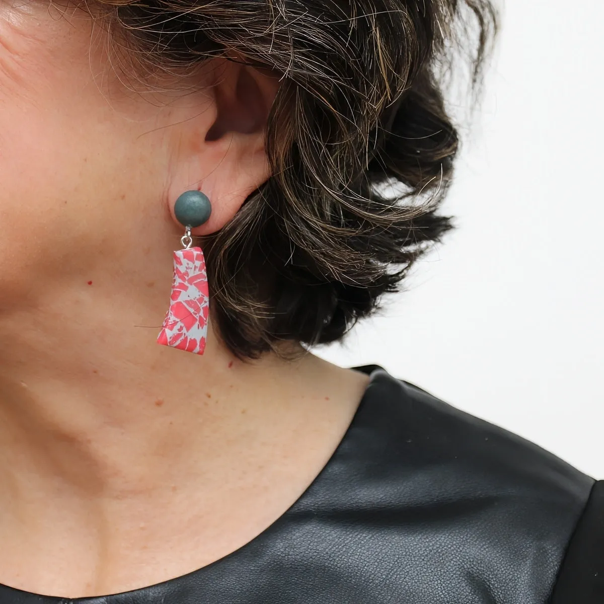 Red Geometric Granite Earrings