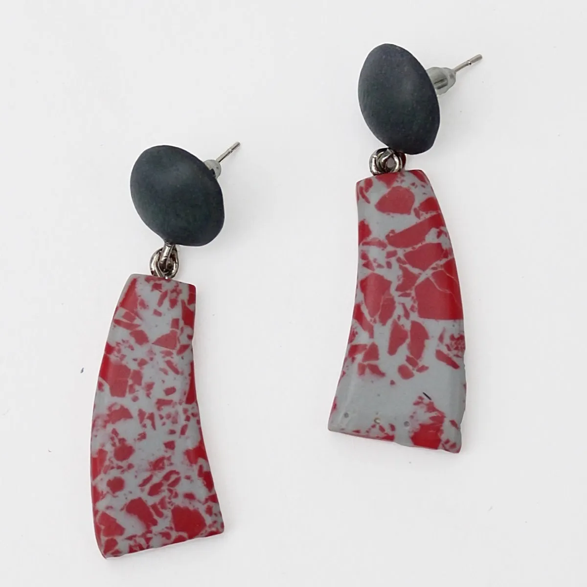 Red Geometric Granite Earrings