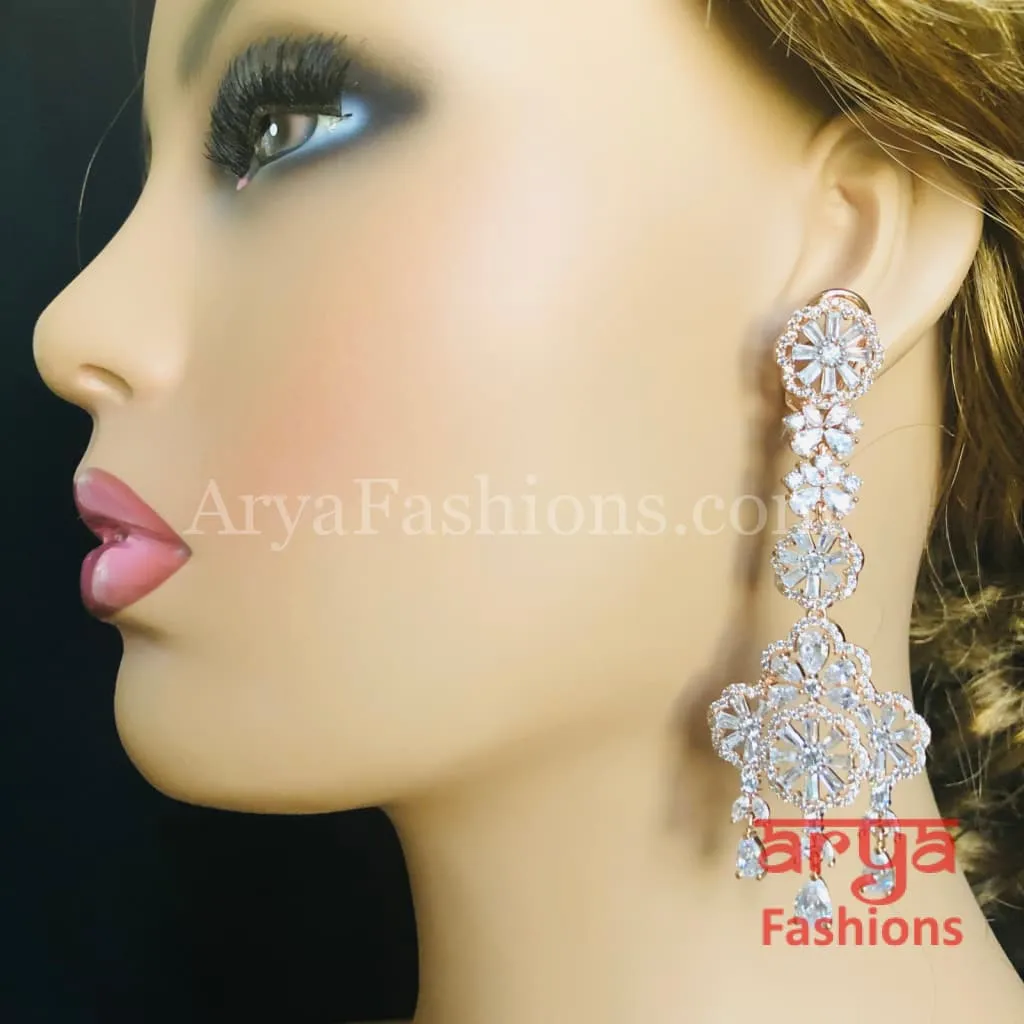 Rose Gold CZ Cocktail Earrings / Silver Cubic Zirconia Chandelier Earrings