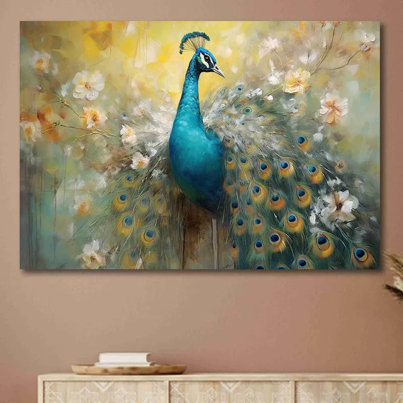 SAF paintings Unframed Rolled Art Print||Beautiful Peacock Canvas Wall Art Print for Home Décor And Office||Unframed canvas Painting For Wall decor||Home wall and Office Interior CR-128