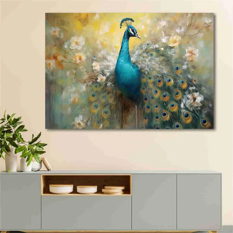 SAF paintings Unframed Rolled Art Print||Beautiful Peacock Canvas Wall Art Print for Home Décor And Office||Unframed canvas Painting For Wall decor||Home wall and Office Interior CR-128