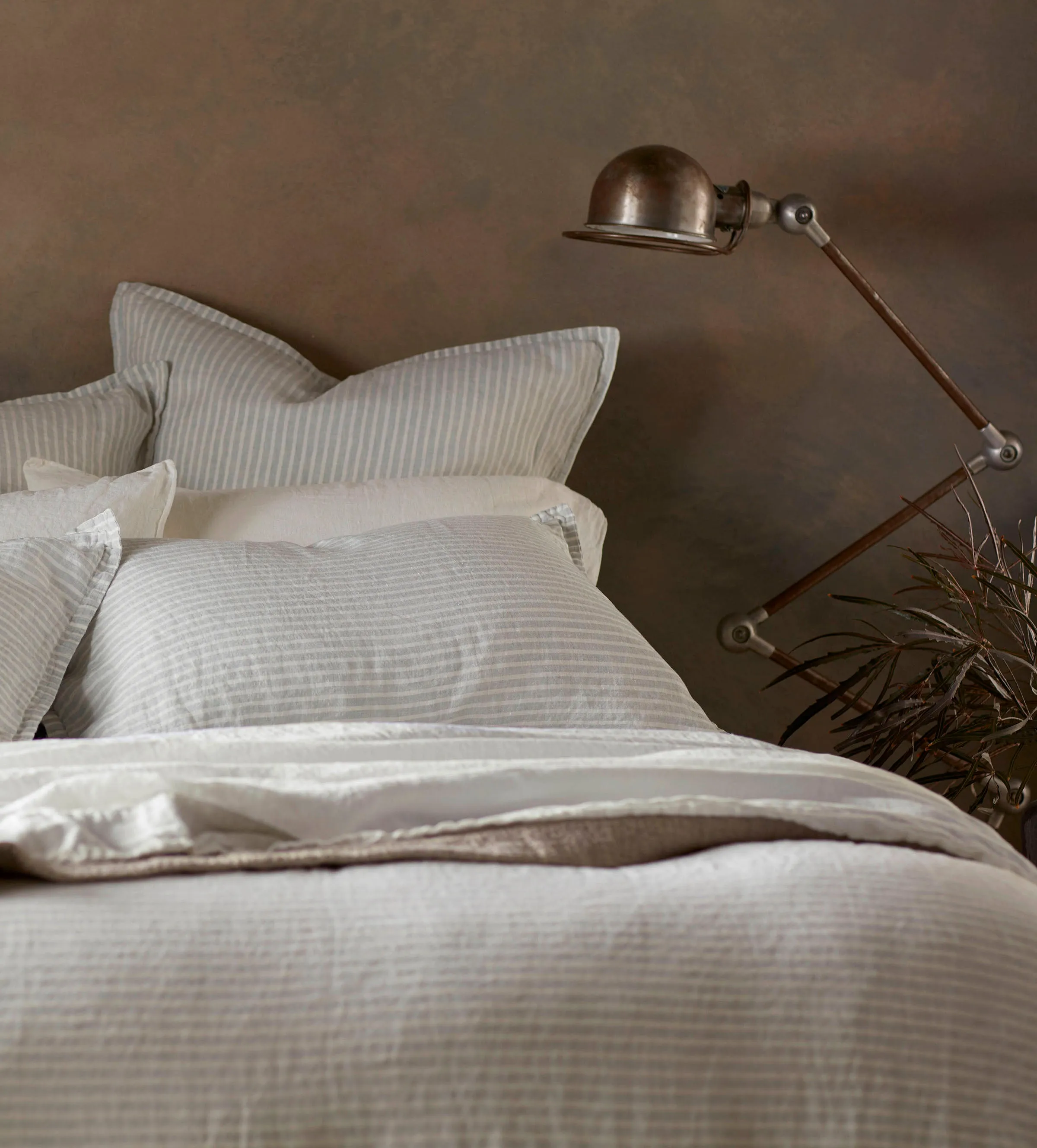 Sage Stripe 100% Linen Bed Linen