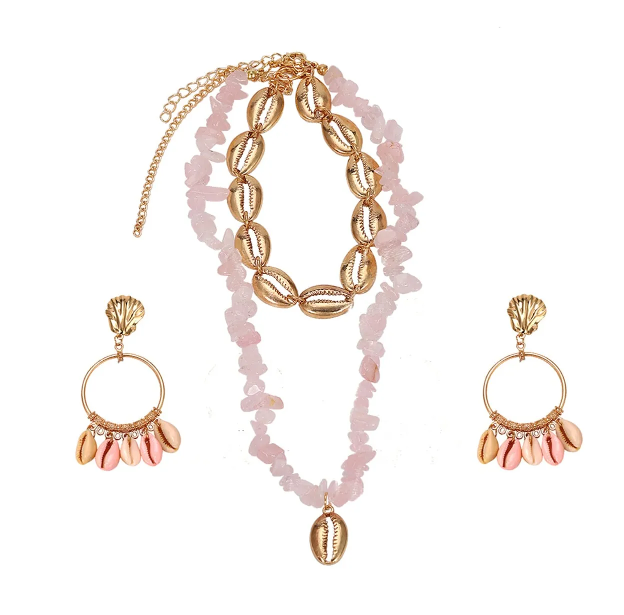 Seashell Layered Necklace and Earrings Set