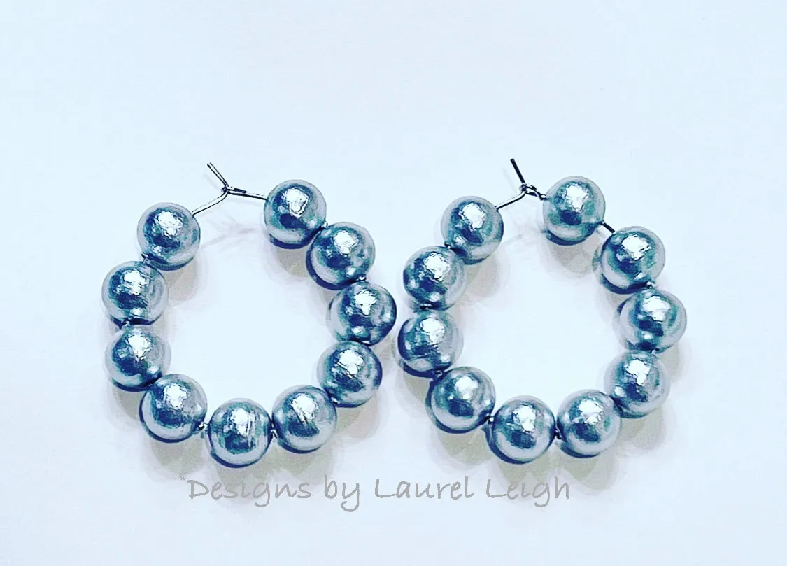 Silver Cotton Pearl Hoop Earrings