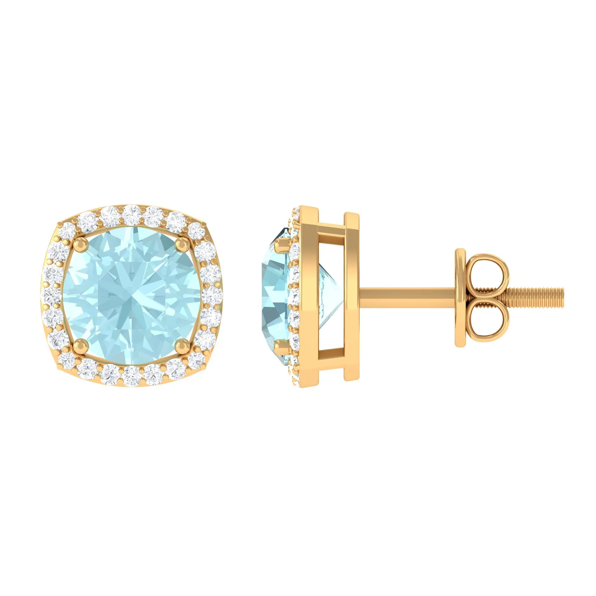 Sky Blue Topaz and Diamond Halo Stud Earrings