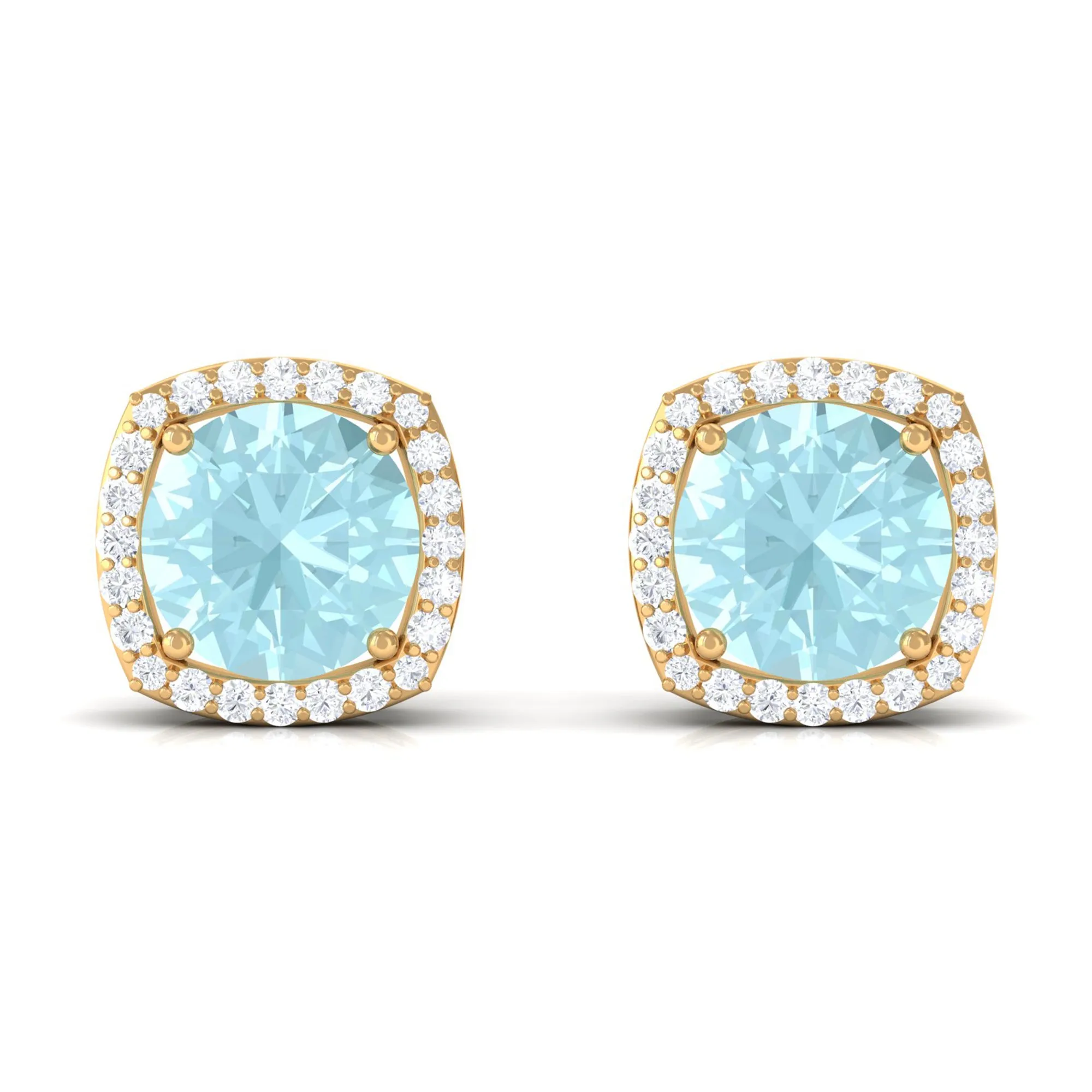 Sky Blue Topaz and Diamond Halo Stud Earrings