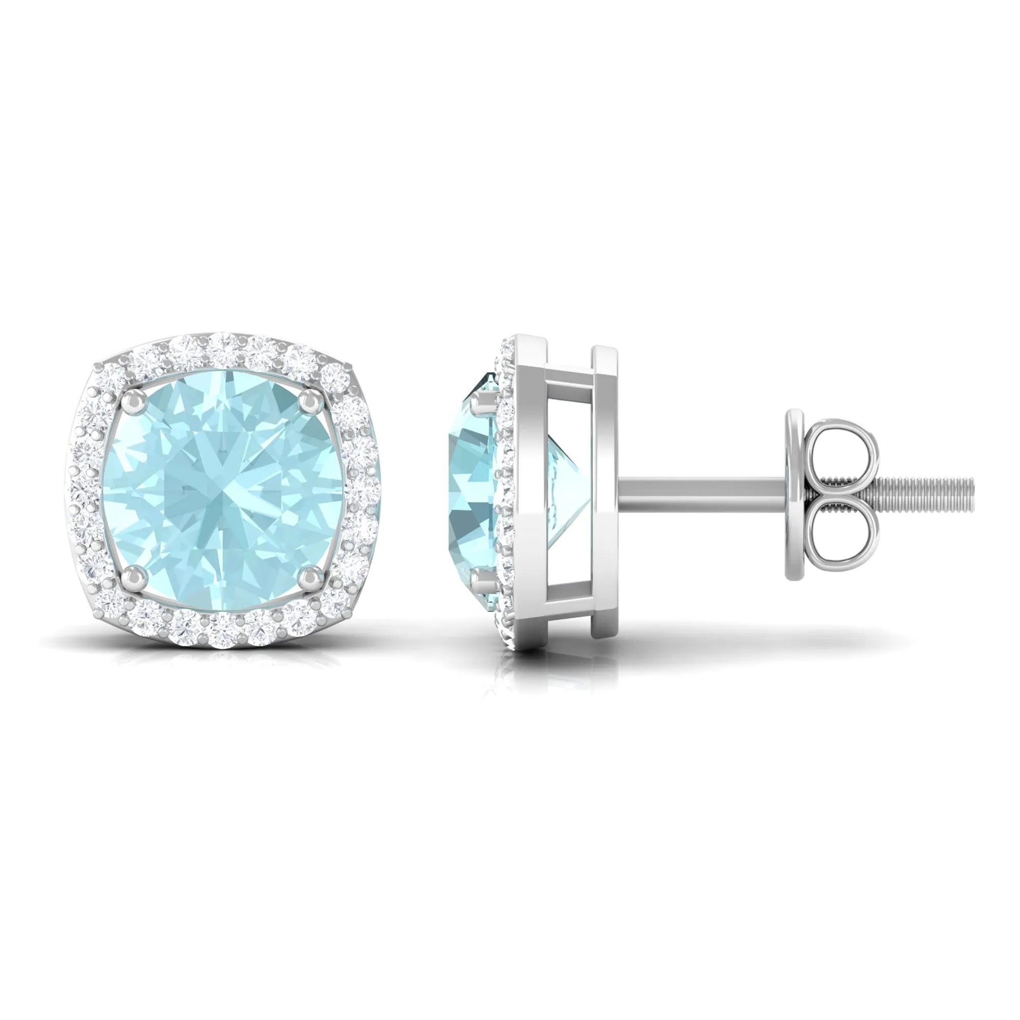 Sky Blue Topaz and Diamond Halo Stud Earrings