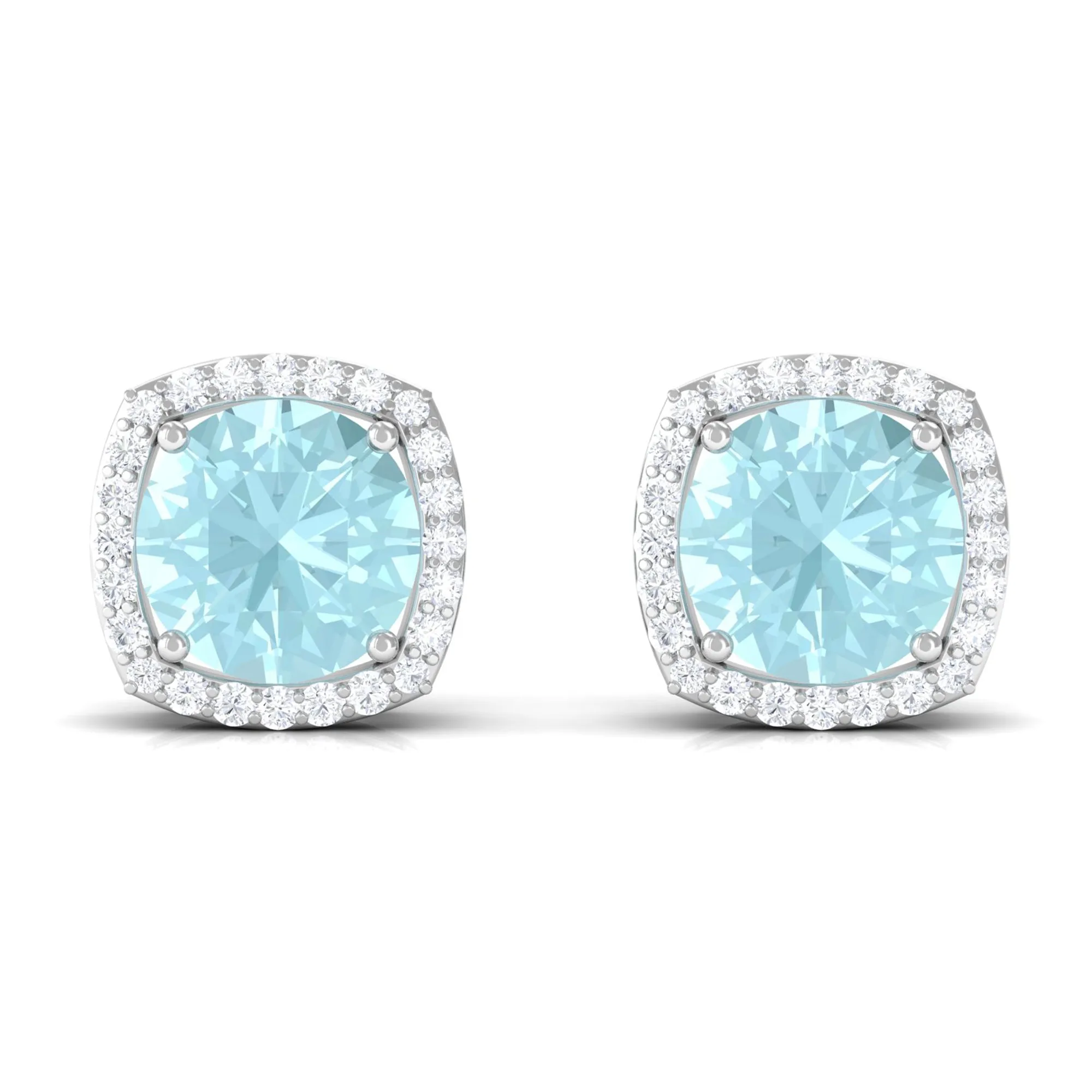 Sky Blue Topaz and Diamond Halo Stud Earrings