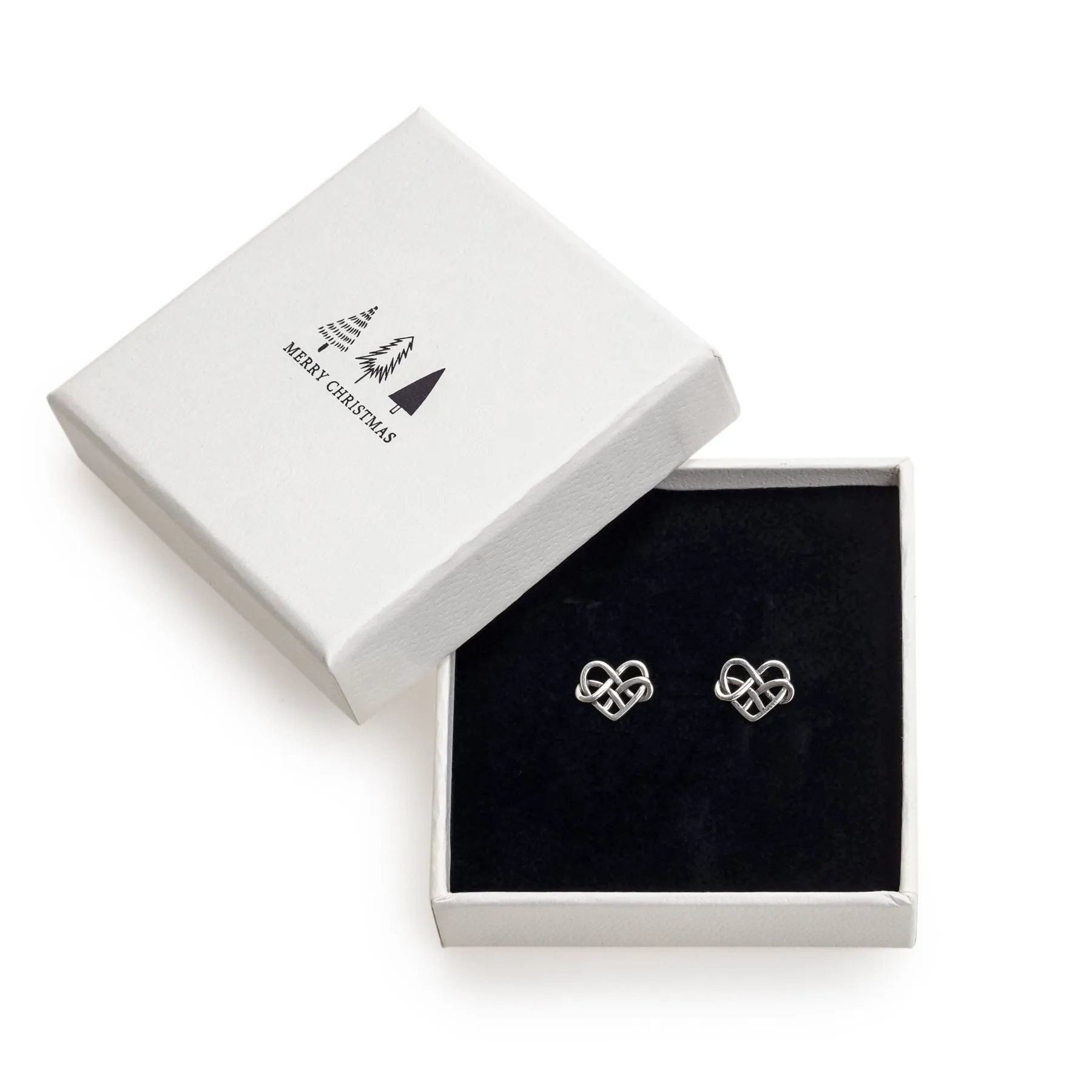 Sterling Silver Celtic Heart Stud Earrings In Holiday Box