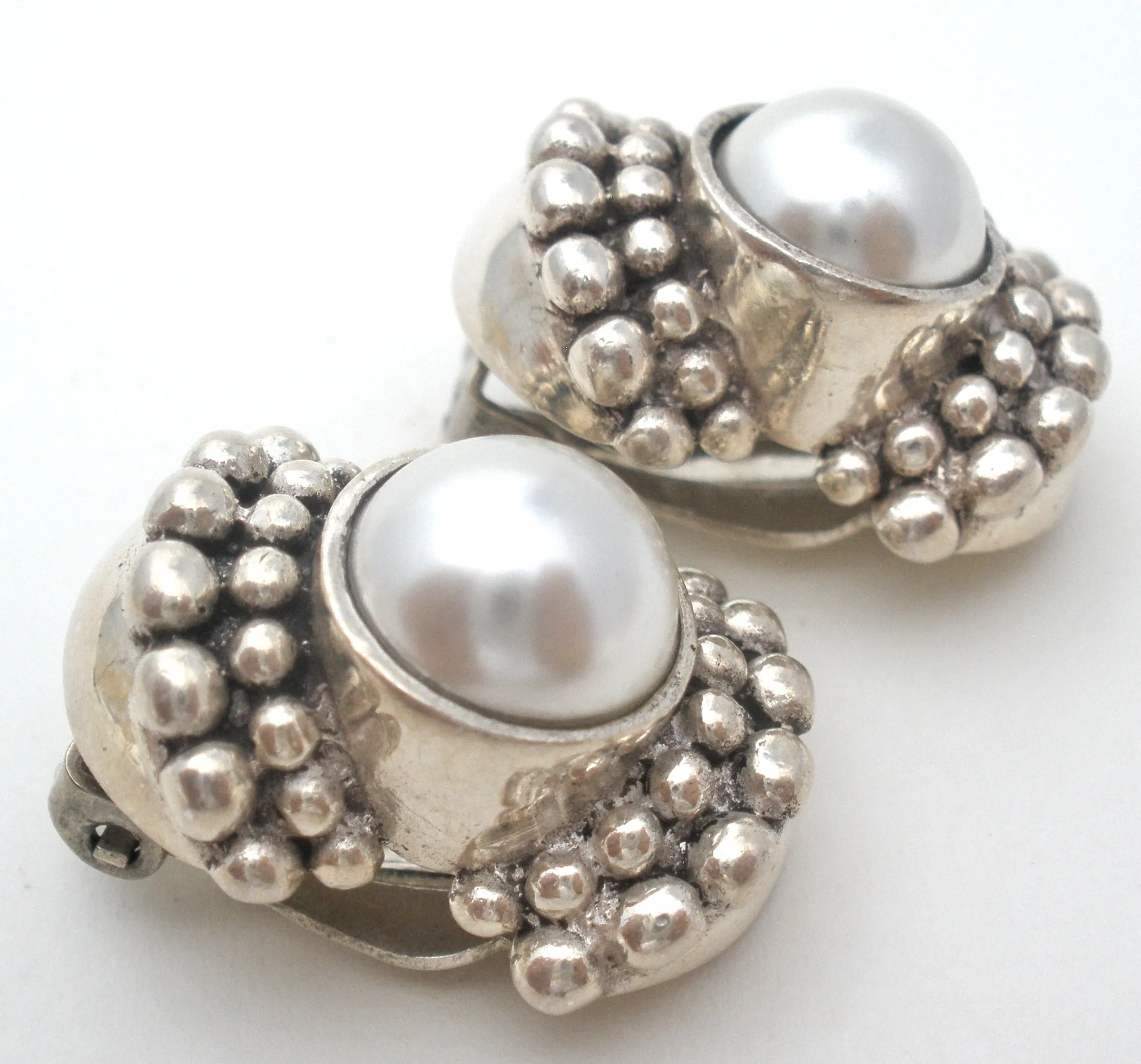 Sterling Silver Faux Pearl Clip On Earrings