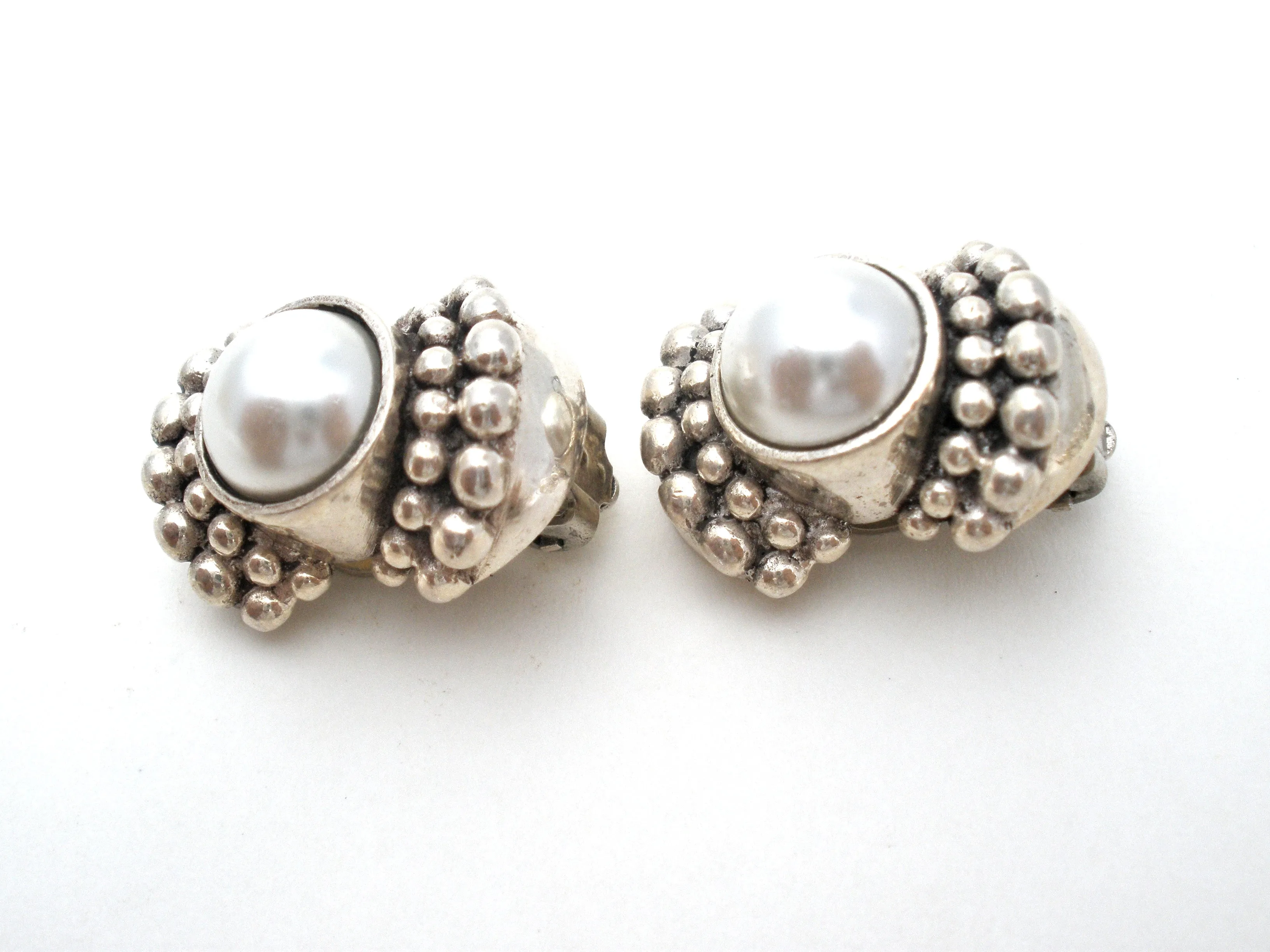 Sterling Silver Faux Pearl Clip On Earrings