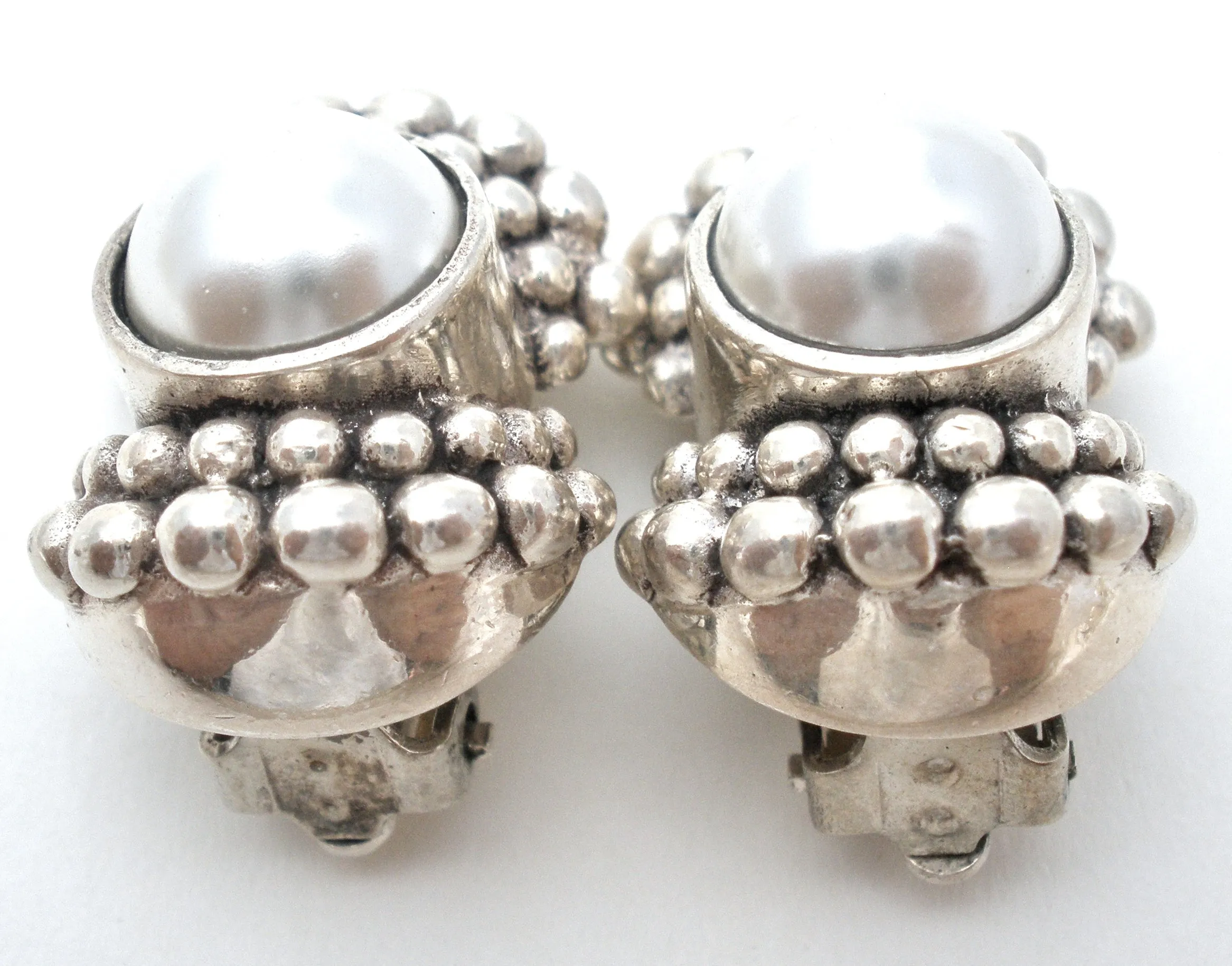 Sterling Silver Faux Pearl Clip On Earrings