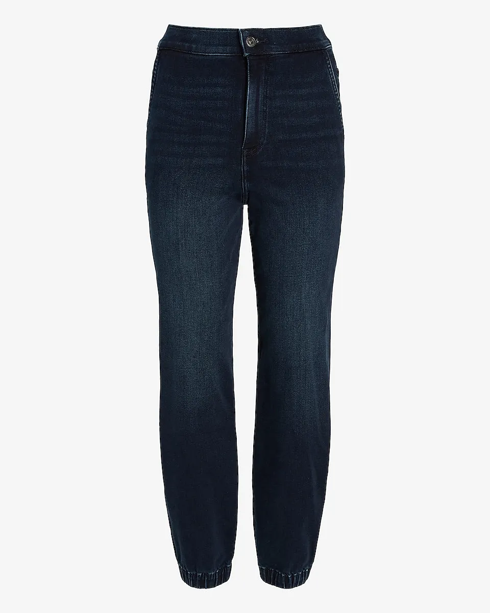 Super High Waisted Dark Wash Jogger Jeans in Dark Wash