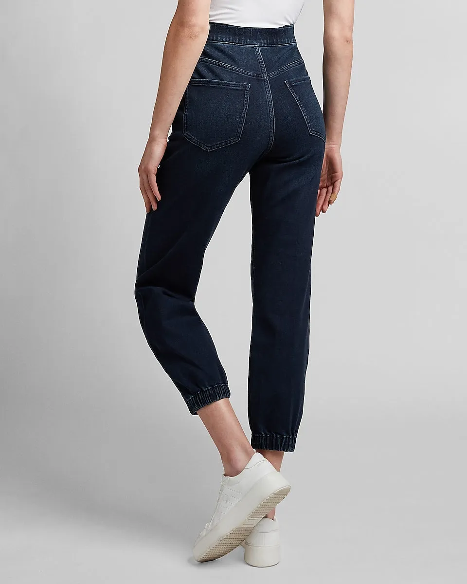 Super High Waisted Dark Wash Jogger Jeans in Dark Wash