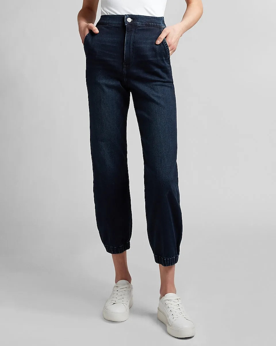 Super High Waisted Dark Wash Jogger Jeans in Dark Wash