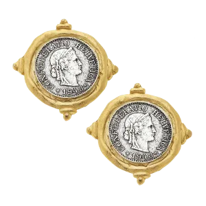 Susan Shaw Handcast Gold and Silver Coin Stud Earrings