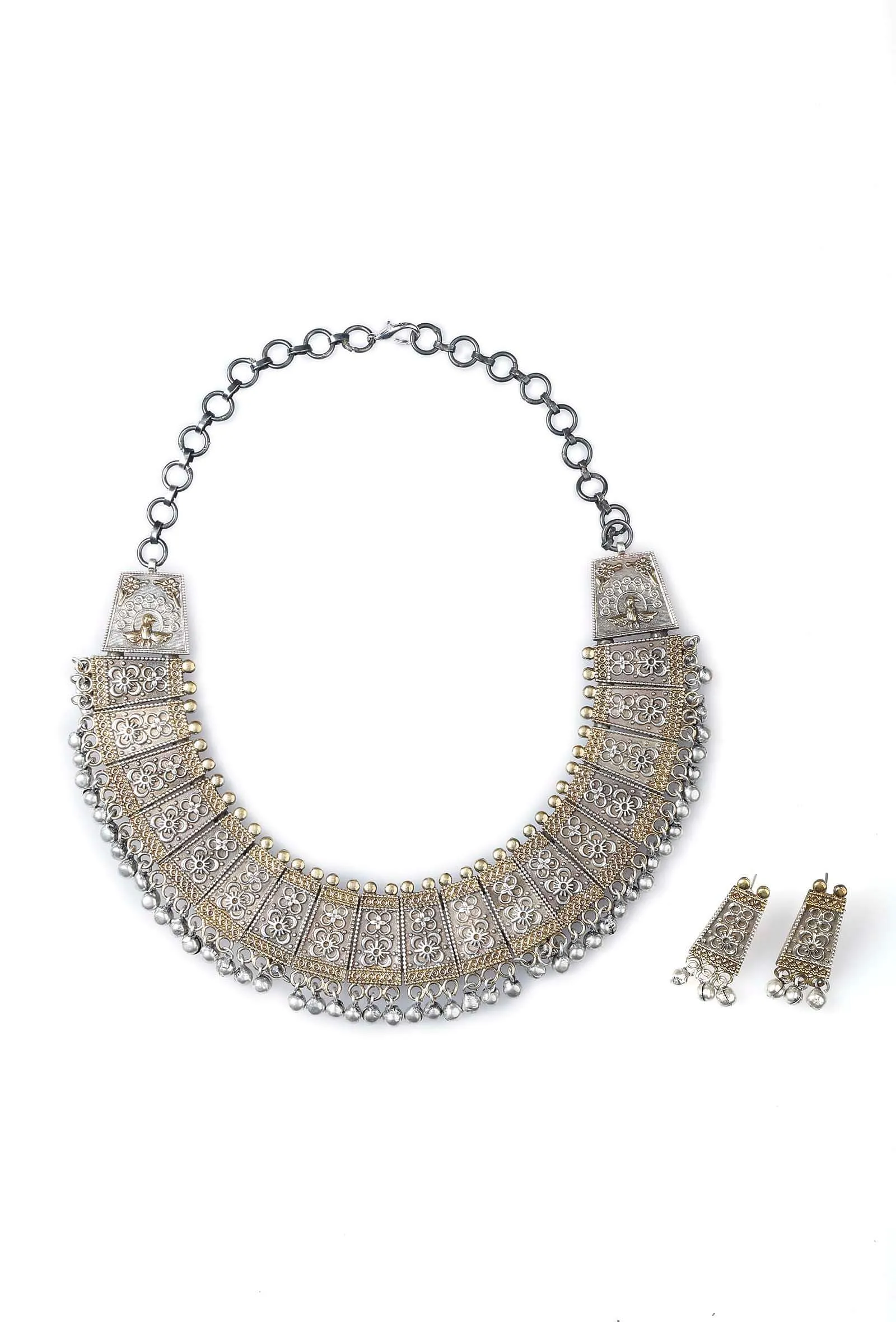 Two-Tone Brass Choker And Earrings Set