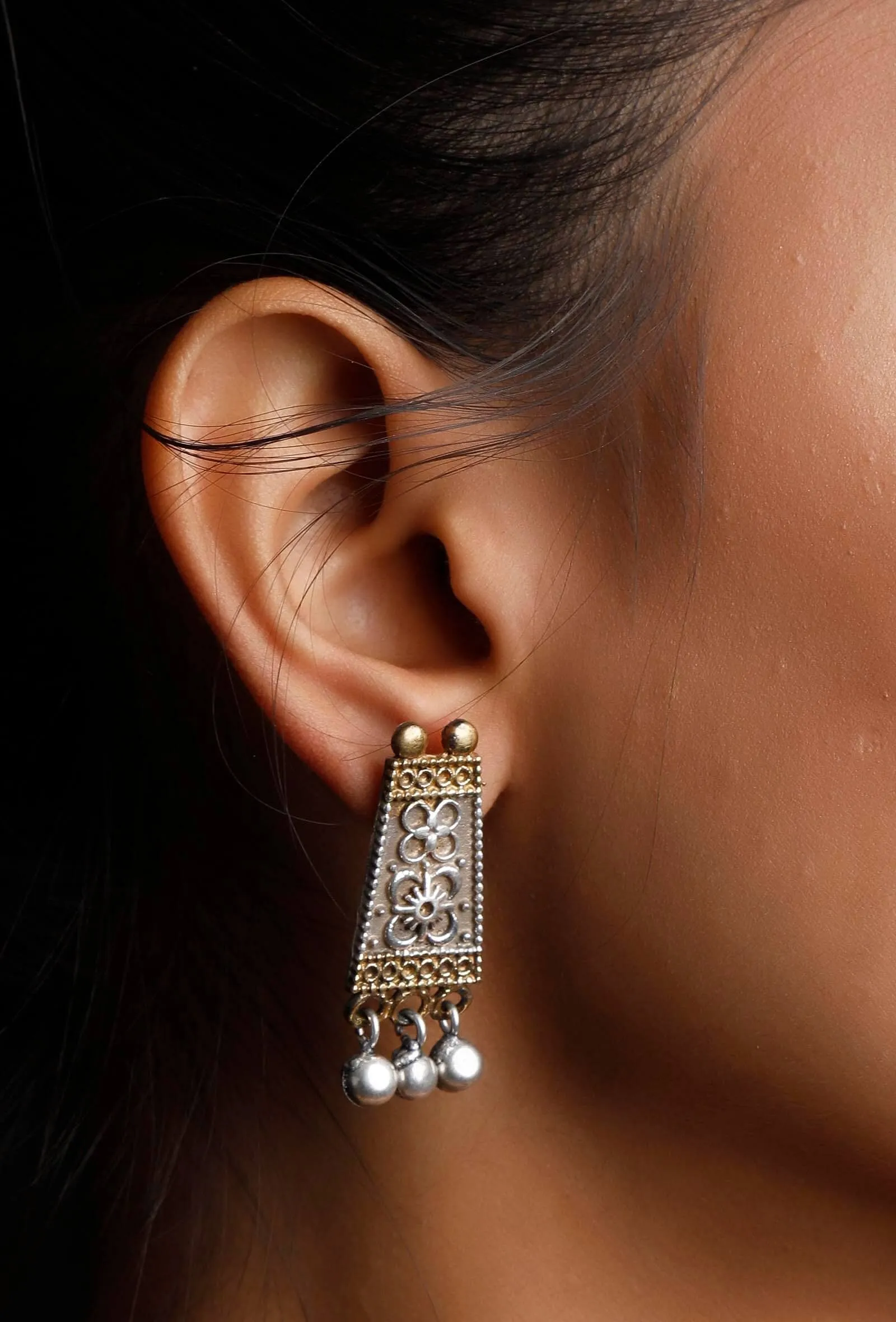 Two-Tone Brass Choker And Earrings Set