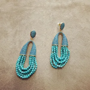 Waterfall turquoise chandelier crystal pave earrings