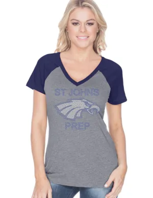 Womens Jersey Contrast V Neck Raglan Short Sleeve Tee-sjp