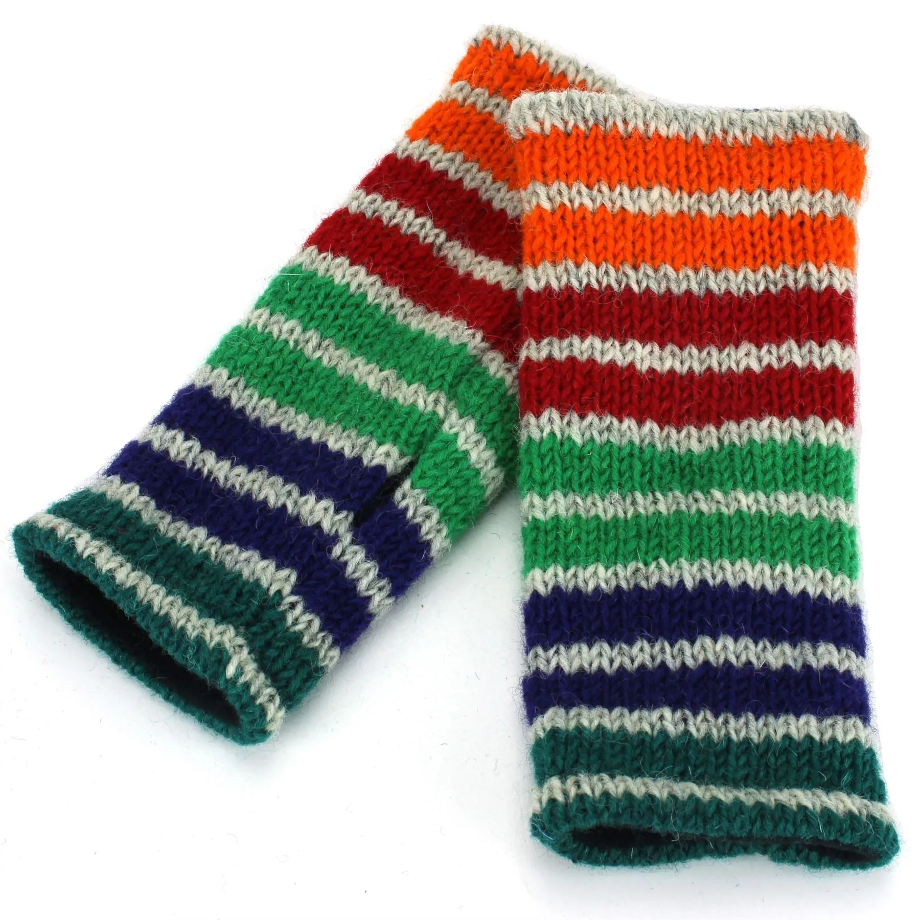 Wool Knit Arm Warmer - Stripe Green