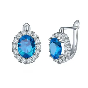 Yellow Chimes Clip On Earrings for Women Blue Crystal Silver Plated Clip On Stud Earrings for Women and Girls