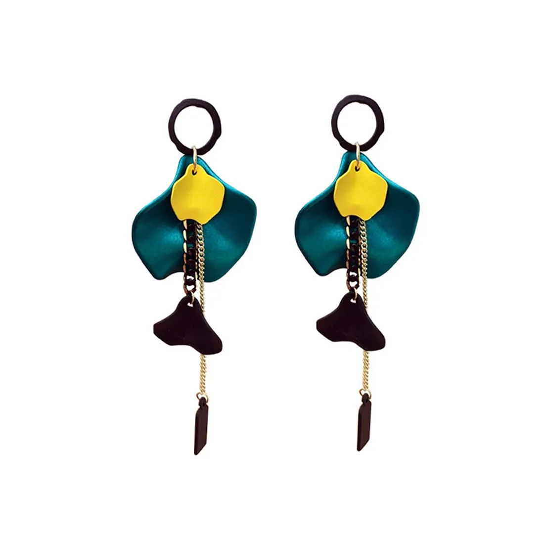 Yellow Chimes Elegant Latest Fashion Gold Plated Green Colour Single Flower Petal Design Multicolor Dangler Earrings for Women and Girls, Medium (YCFJER-SNGPTL-GR)